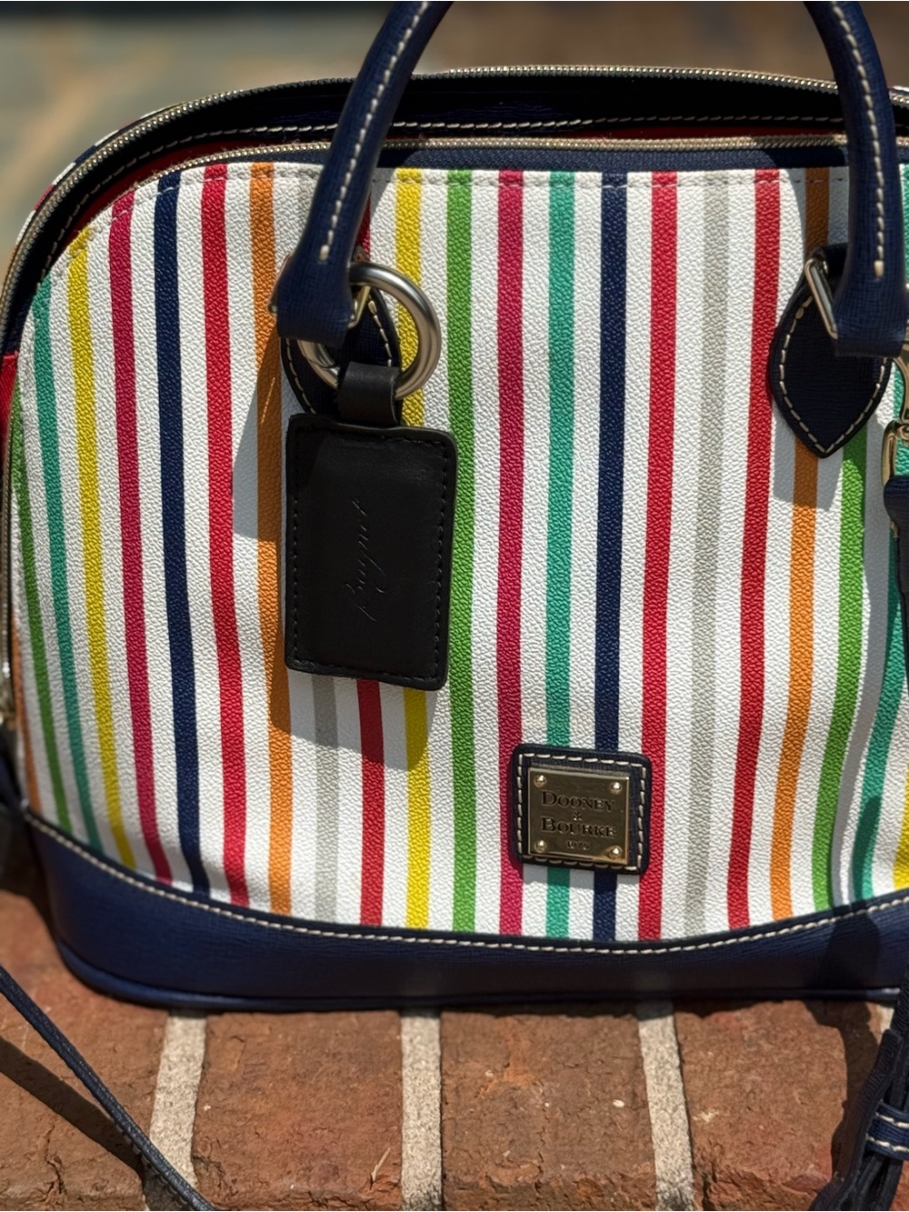 Like New Vintage Dooney &Bourke “Catalina” Striped Satchel with Navy Trim - Picture 5 of 15